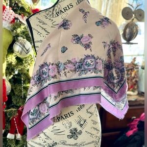Elegant Floral Scarf in Purple and Cream